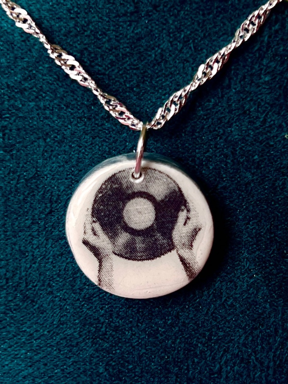 For The Record Necklace | Black & White Vinyl Charm Pendant | 925 Sterling Chain
